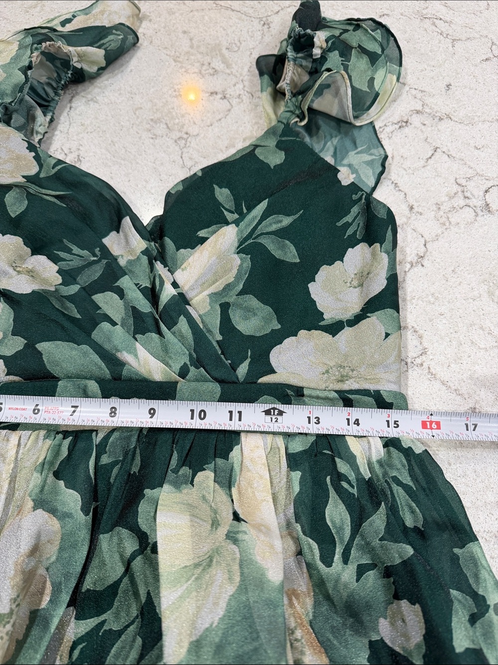 Lulus Floral Maxi Dress Green White Ruffle Strap Empire Waist Size L NWT - Picture 11 of 13